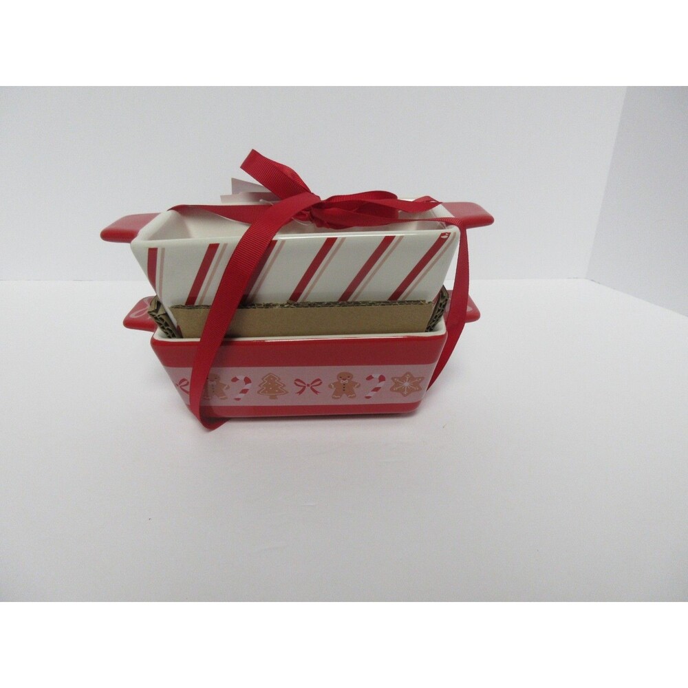 Holiday Time Mini Loaf Pans Double Set of 2 100% Stoneware NEW